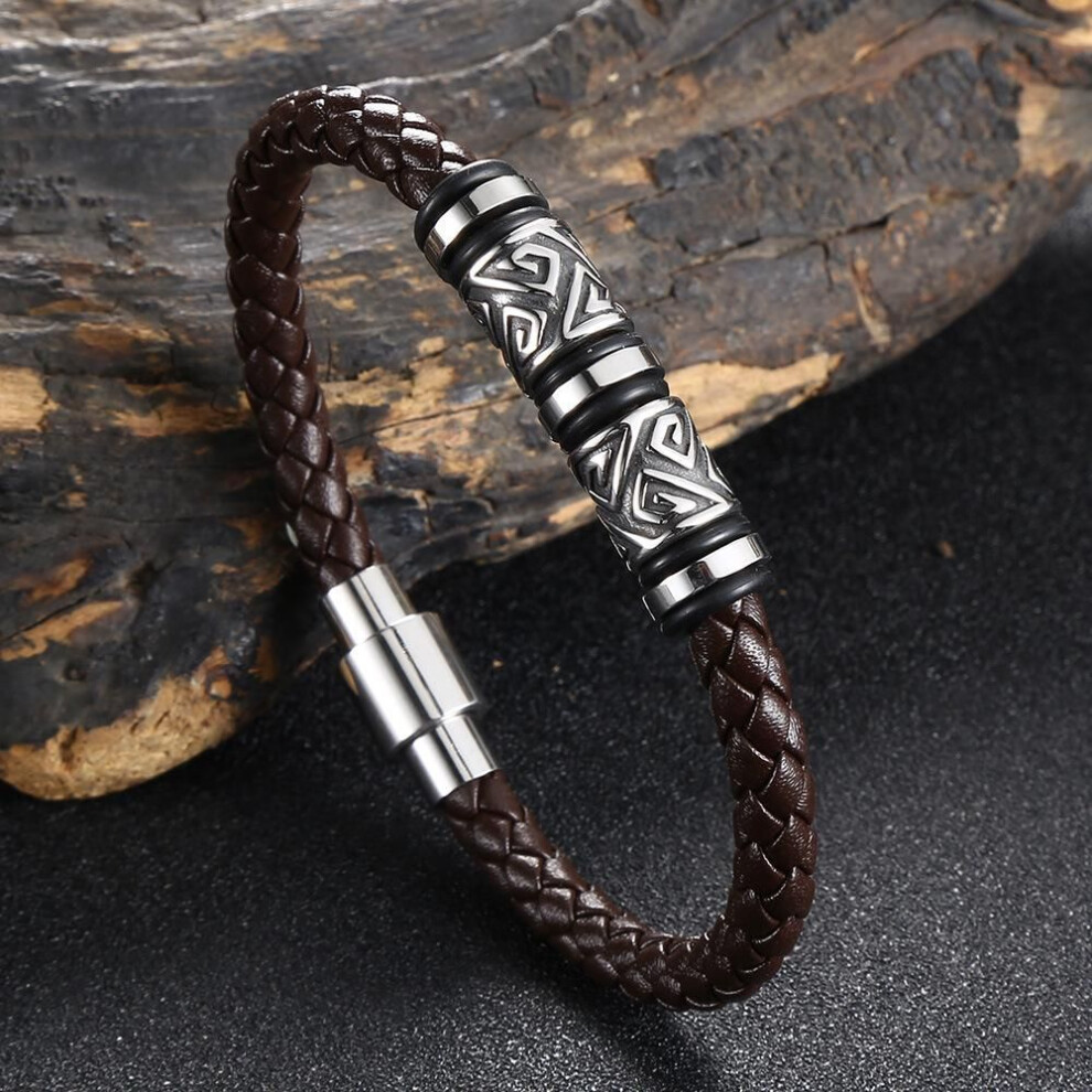(brown, Inner Perimeter175mm) Viking Bracelet Men Leather Bracelet Compass Wristband Norse Runes Amulet Mythology Jewelry Gifts