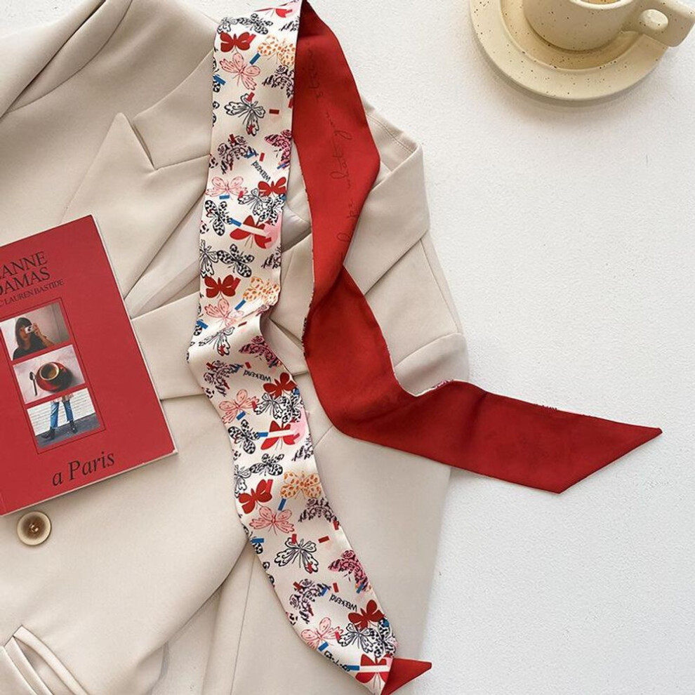 (red, 6x90cm) Long Hairband Skinny Neck Scarf For Women Fashion Neckerchief Red Bag Scarves 6x90cm