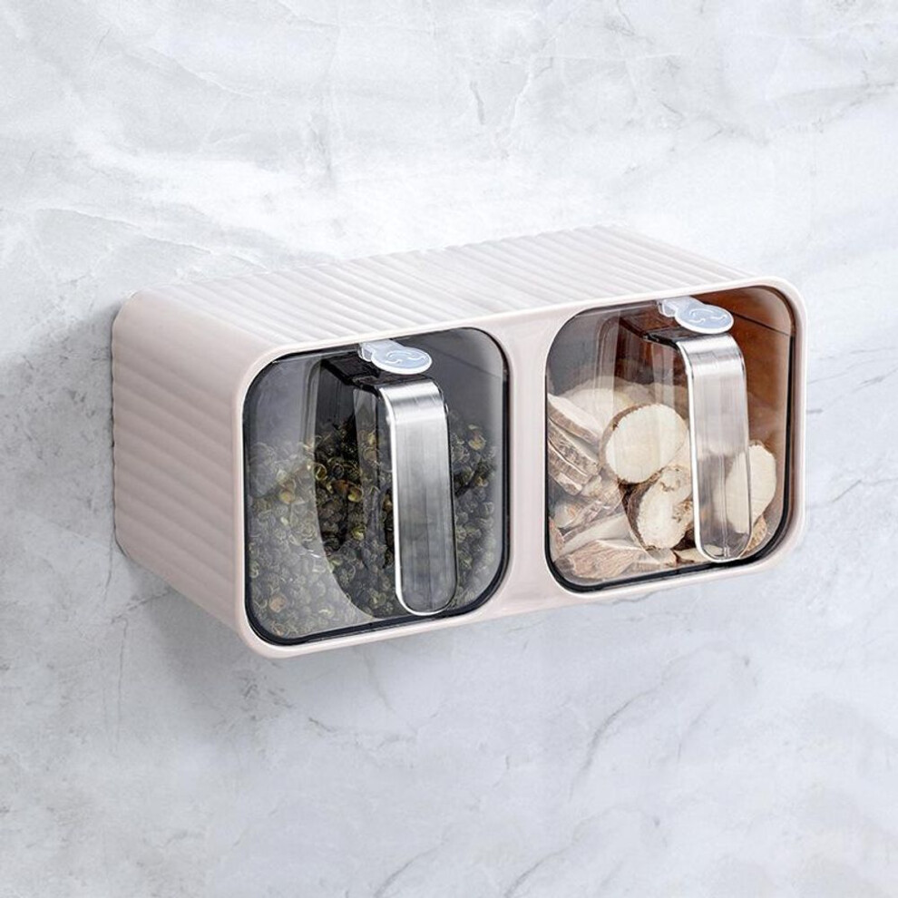 (apricot, 17.5*8.5*8cm) Seasoning Box Kitchen Supplies Wall-mounted Seasoning Storage Monosodium Glutamate Salt Tank