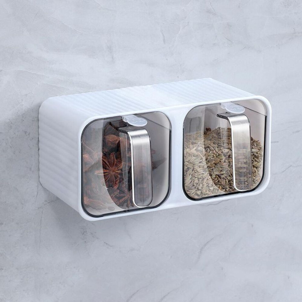 (white, 17.5*8.5*8cm) Seasoning Box Kitchen Supplies Wall-Mounted Seasoning Storage Monosodium Glutamate Salt Tank