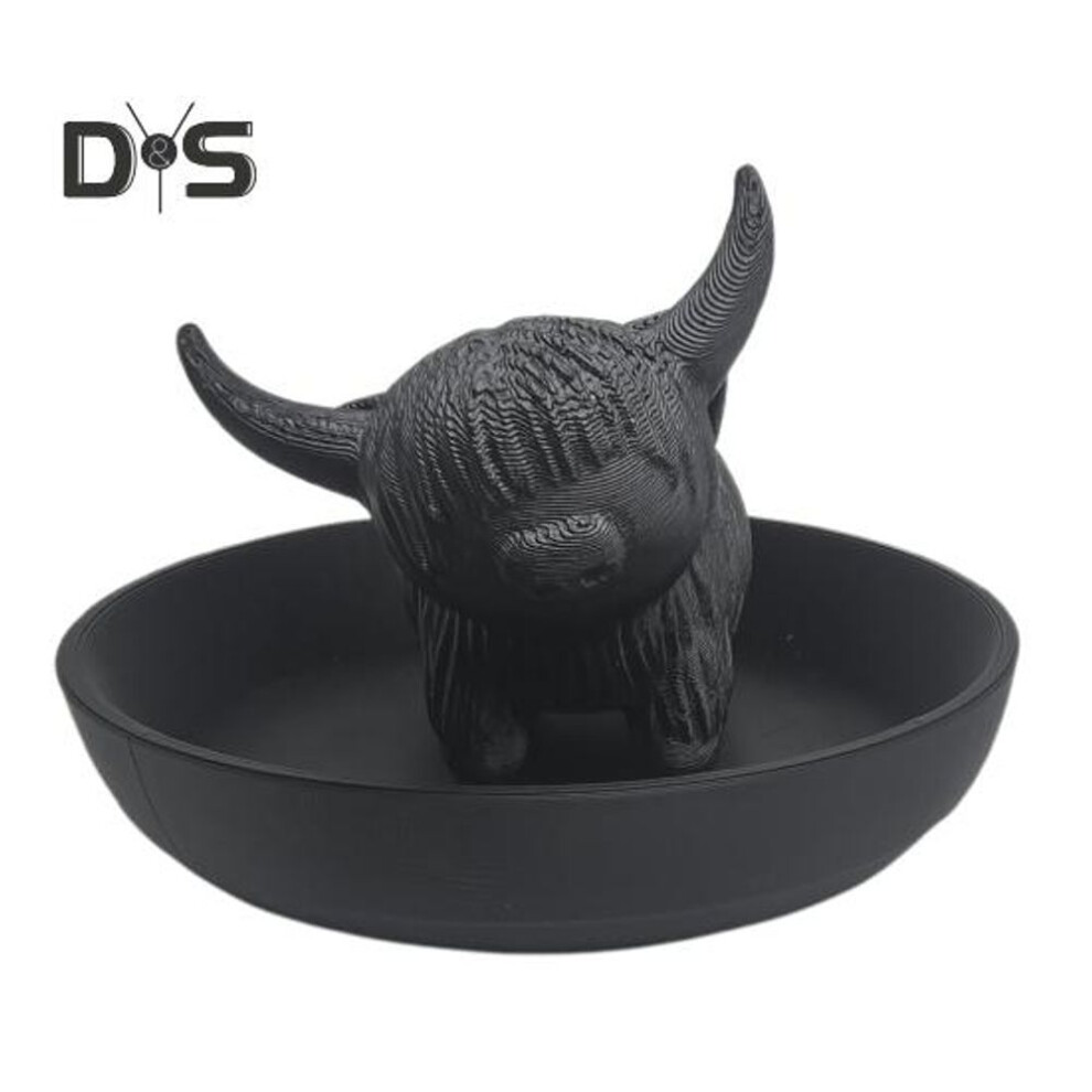 (black) Highland Cow Ring Holder Mini Highland Cow Ring Dish Plastic Cattle Statue Jewelry Stand For Wedding Anniversary Bridal Engagement Gift
