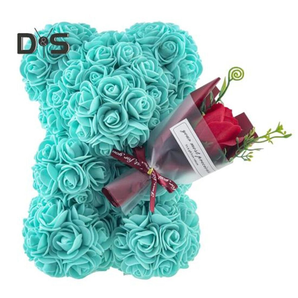 (lake blue) Preserved Rose Bear Gift Box Artificial Eternal Flower Bear Present Decoration Girlfriend Wife Mom Grandma Valentine's Day Anniversary Birthday Gift