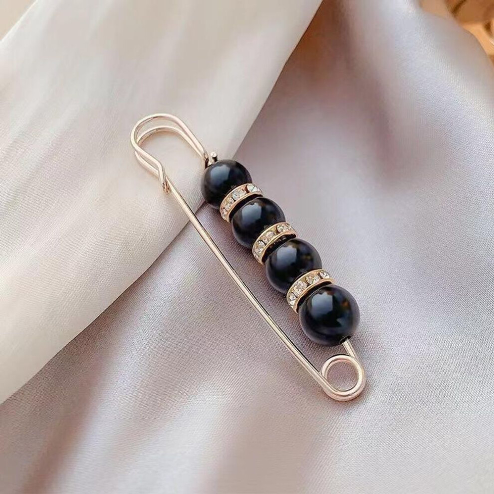 (black, one size) Set Pretty Pearl Pin Buckle Fixed Clothes Anti-naked Buckle Shrink Trouser Waist Ladies Decorative Accessories