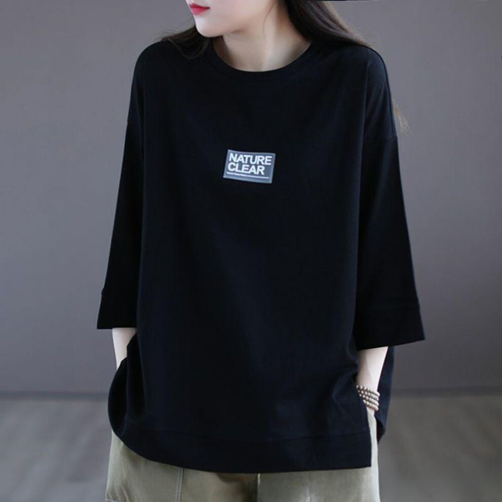 (XXL, black) Fashion Three-quarter Sleeve Purple T-shirt Women's Short-sleeved Bottoming Shirt Casual Loose Plus Size Women's Spring And Summer Tops