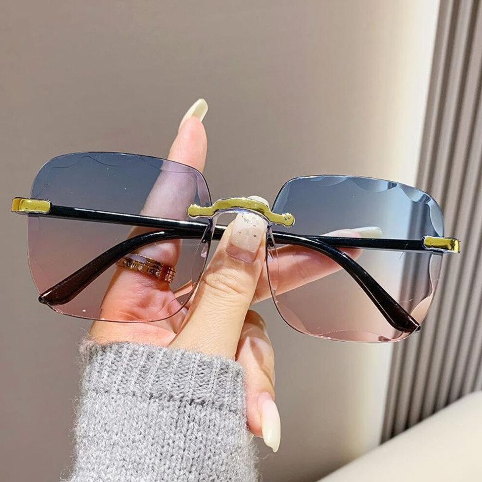 (A3) Fashion Gradient Eyeglasses Ladies Uv Protection Shades Sunglasses Simple Women Square Frameless Glasses