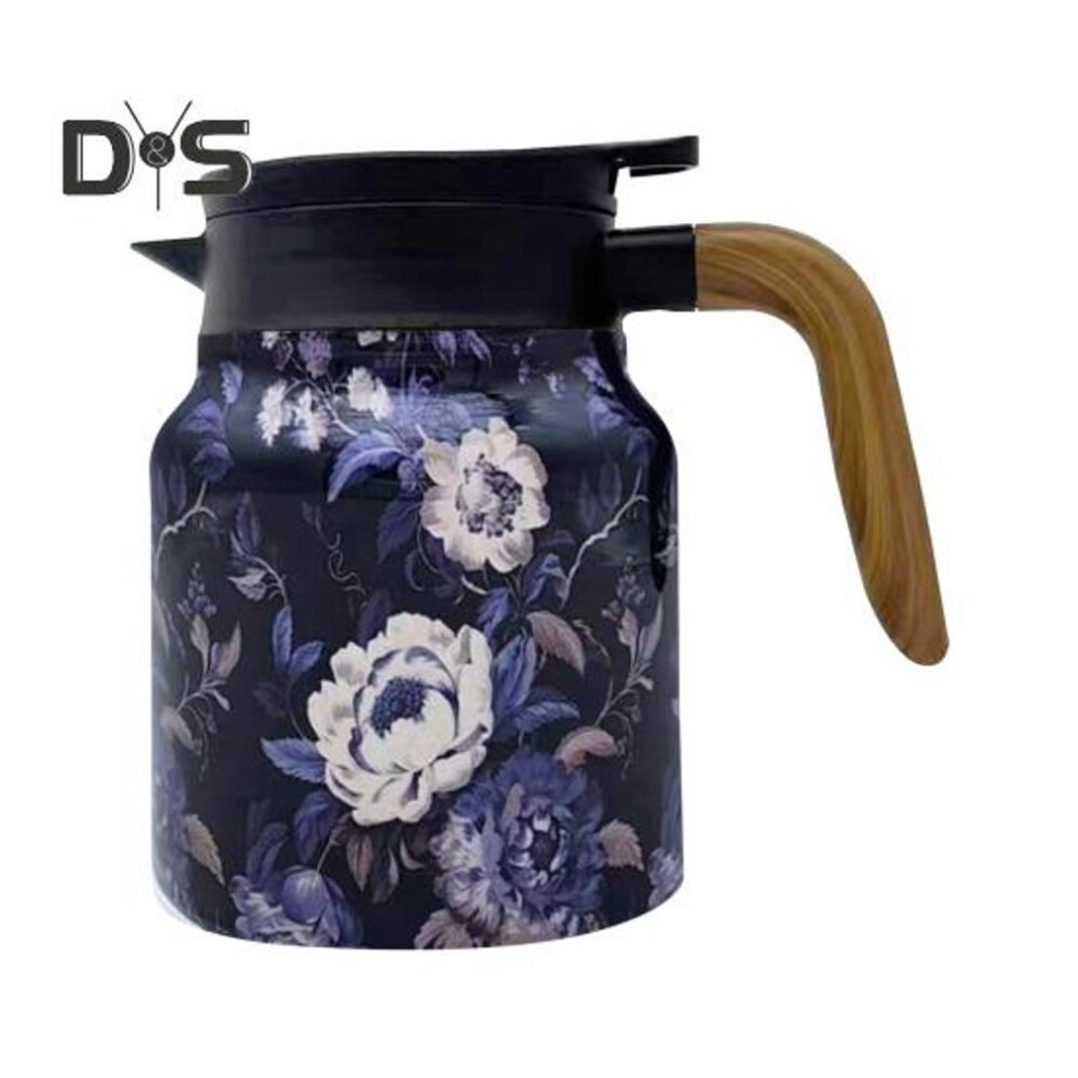 (purple, 800ML Wooden handle) Vintage Floral Pattern Teapot with Built-in Filter V-Shaped Spout Spill-proof Tea Kettle Tea Infuser Pot Easy Pour Coffee Maker for Hot Drinks