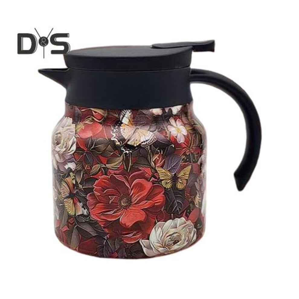 (red, 800ML Plastic handle) Vintage Floral Pattern Teapot With Built-in Filter V-shaped Spout Spill-proof Tea Kettle Tea Infuser Pot Easy Pour Coffee Maker For Hot Drinks