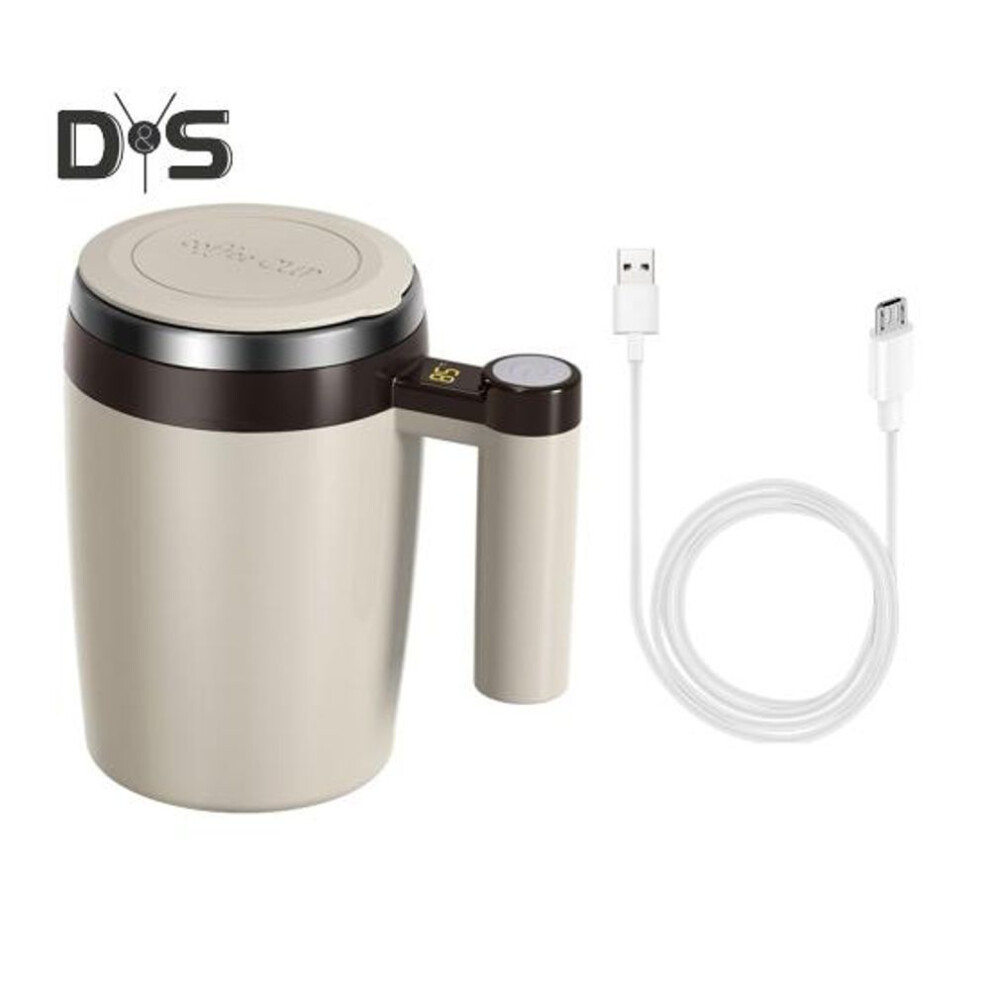 (brown) Magnetic Self-stirring Coffee Mug 400ml Electric Stirring Cup With Lid Automatic Mixing Cup For Coffee Milk Tea Stainless Steel Insulated Bottle