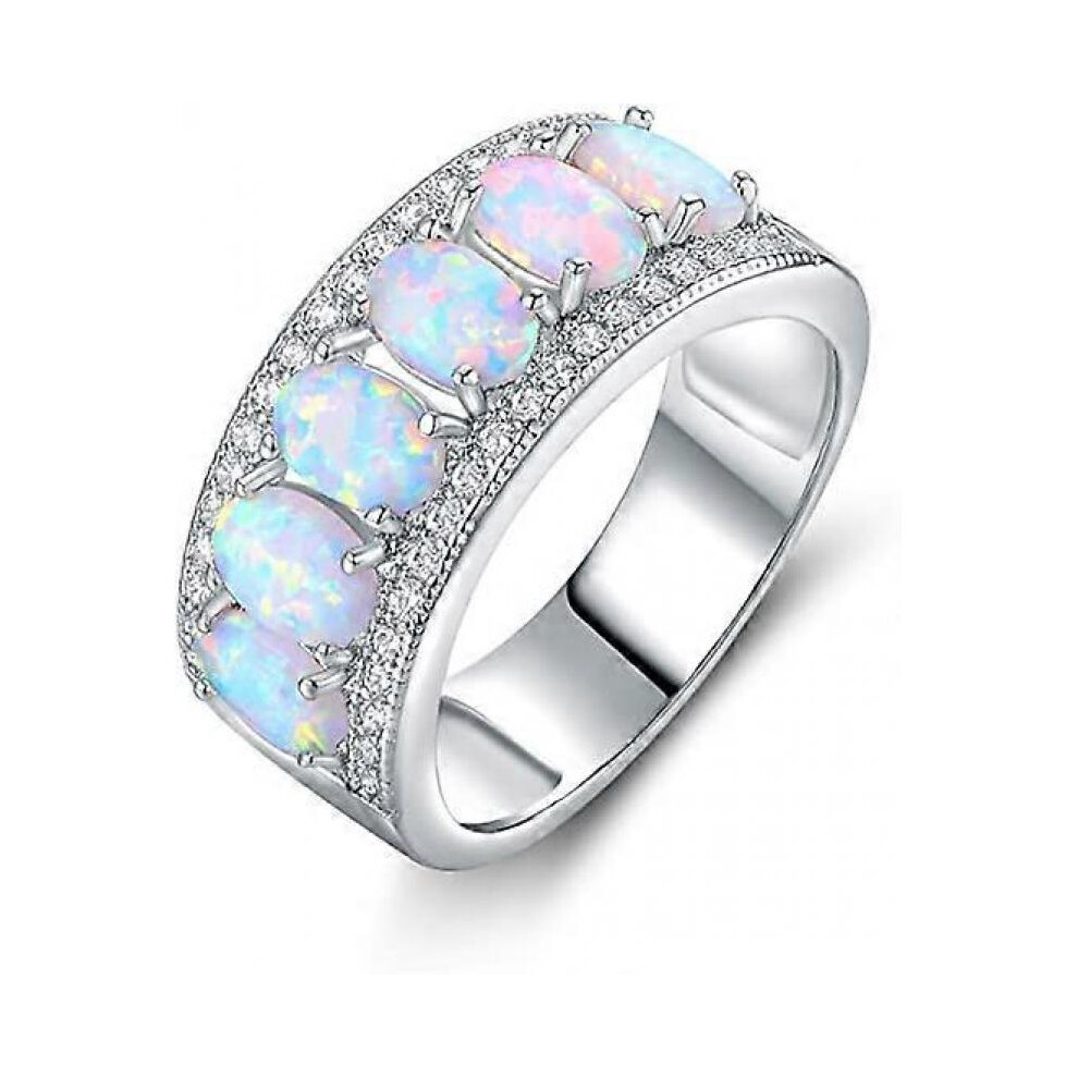 Oval-Cut Created White Opal & Cubic Zirconia Ring (Comes in Rose & White Gold Plated)