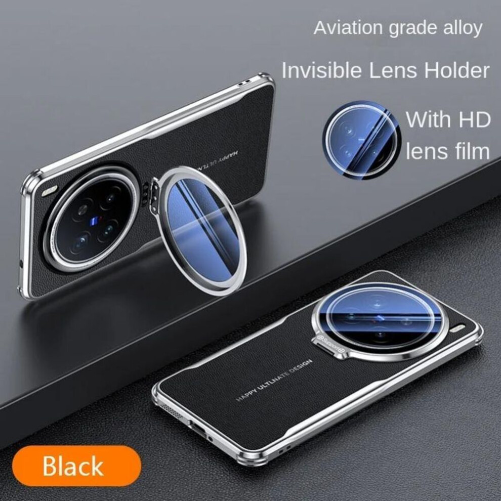 (black, VIVO X200 Pro Mini) Glass Lens invisible Holder Case For VIVO X200 Pro Mini X200Pro X 200 Four Corners Anti-drop Plain Leather Phone Cover Bumper