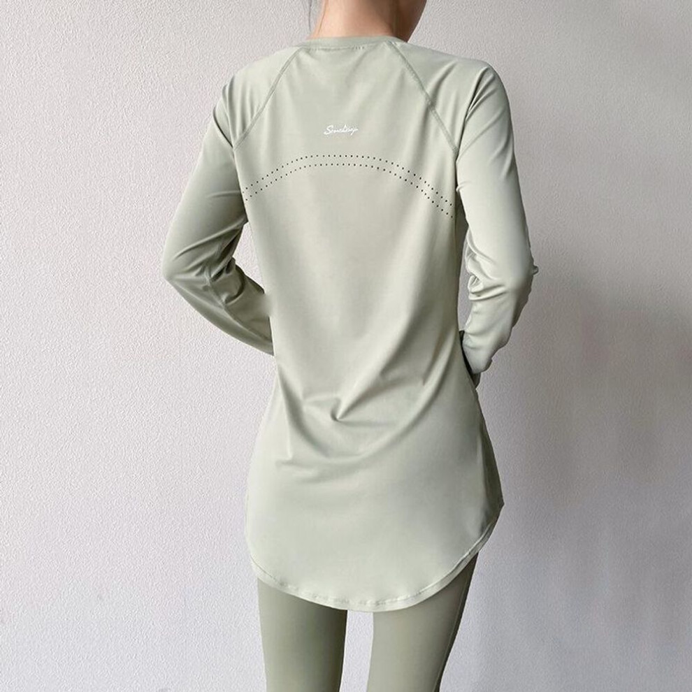 (M, green) Long Sleeve Yoga Women Sportswear Gym Running Blouses Shirts Sports Fitness T Shirt Gym Workout