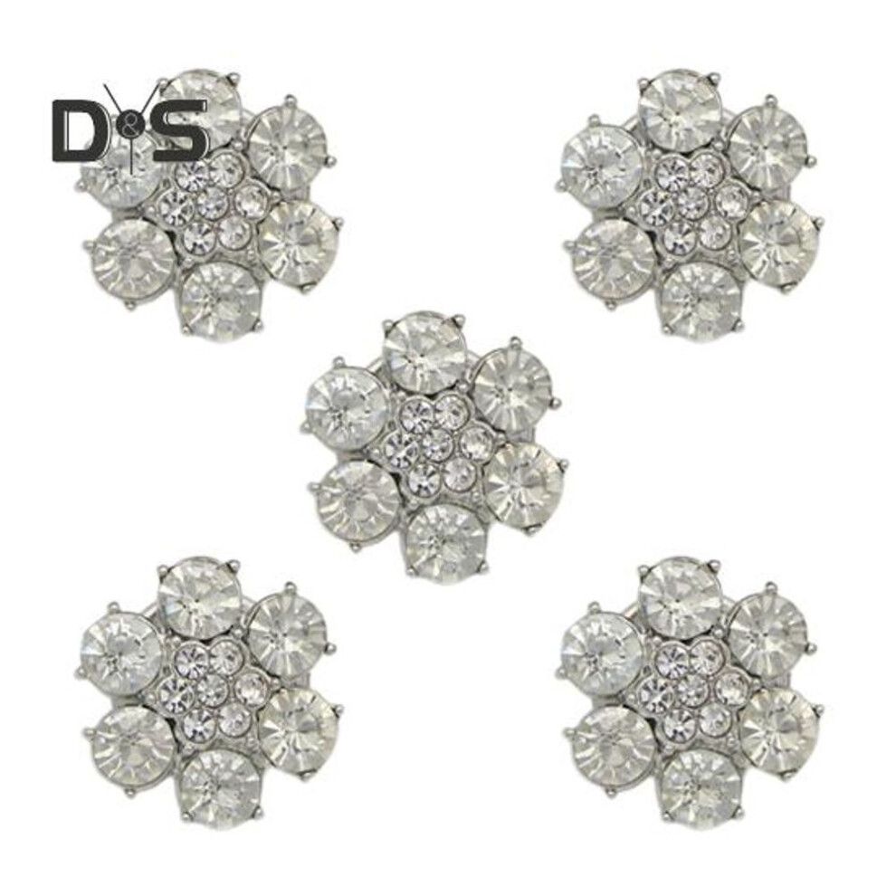 (silver, L) 5pcs Rhinestone Flower Button Cover No Sew Instant Removal Men Women Blouses Dresses Coats Shawls Shirts Buttons Cover Decorative Cufflink