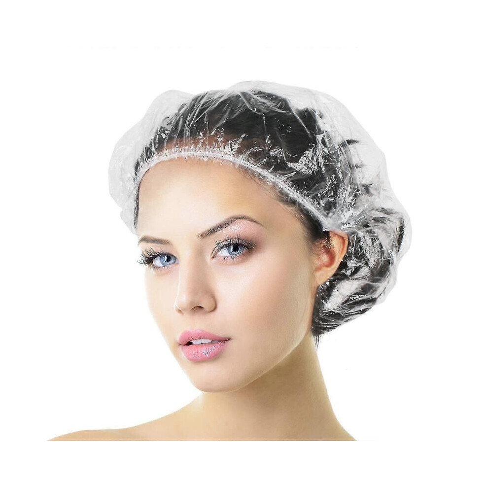 Shower Cap Disposable, 100 Pcs Shower Caps Large&thick Waterproof Clear Plastic Elastic Hair Bath Caps for Women