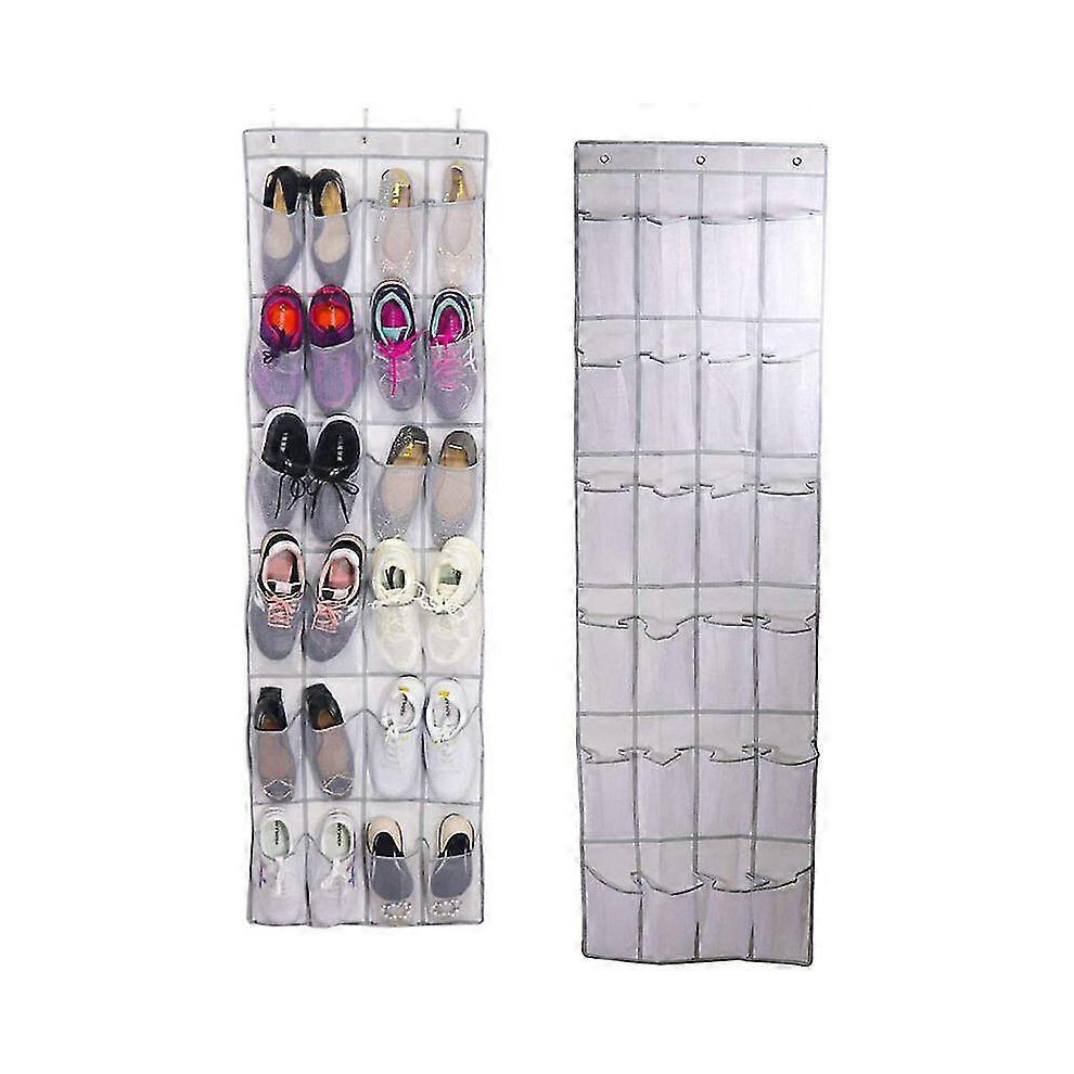 Hanging Shoe Rack, Shoe Organizer Over The Door Space Saving Shoe Rack 24 Pockets Space Saving with 3 Hooks for Kitchen