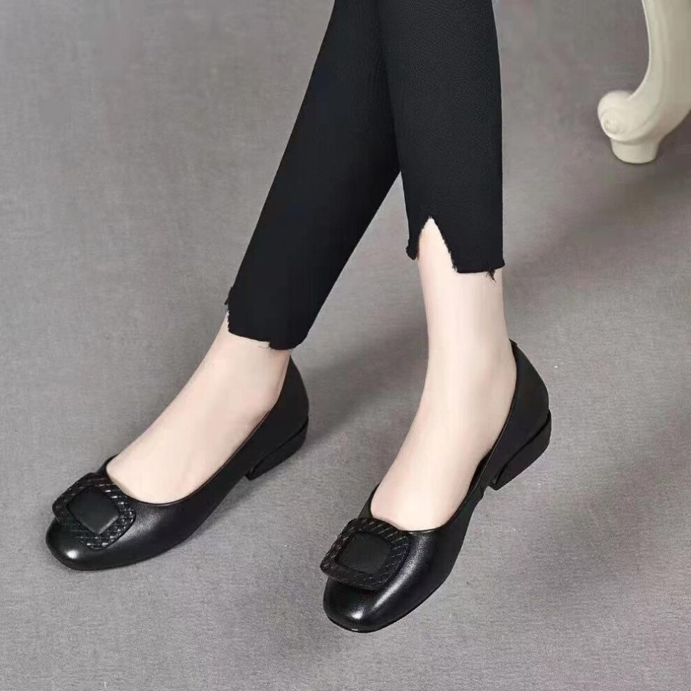 (black, 35) Soft Pu Leather Women's Low Heel Shoes Shallow Mouth Comfortable Pumps Heels Ladies Small Leather Shoes
