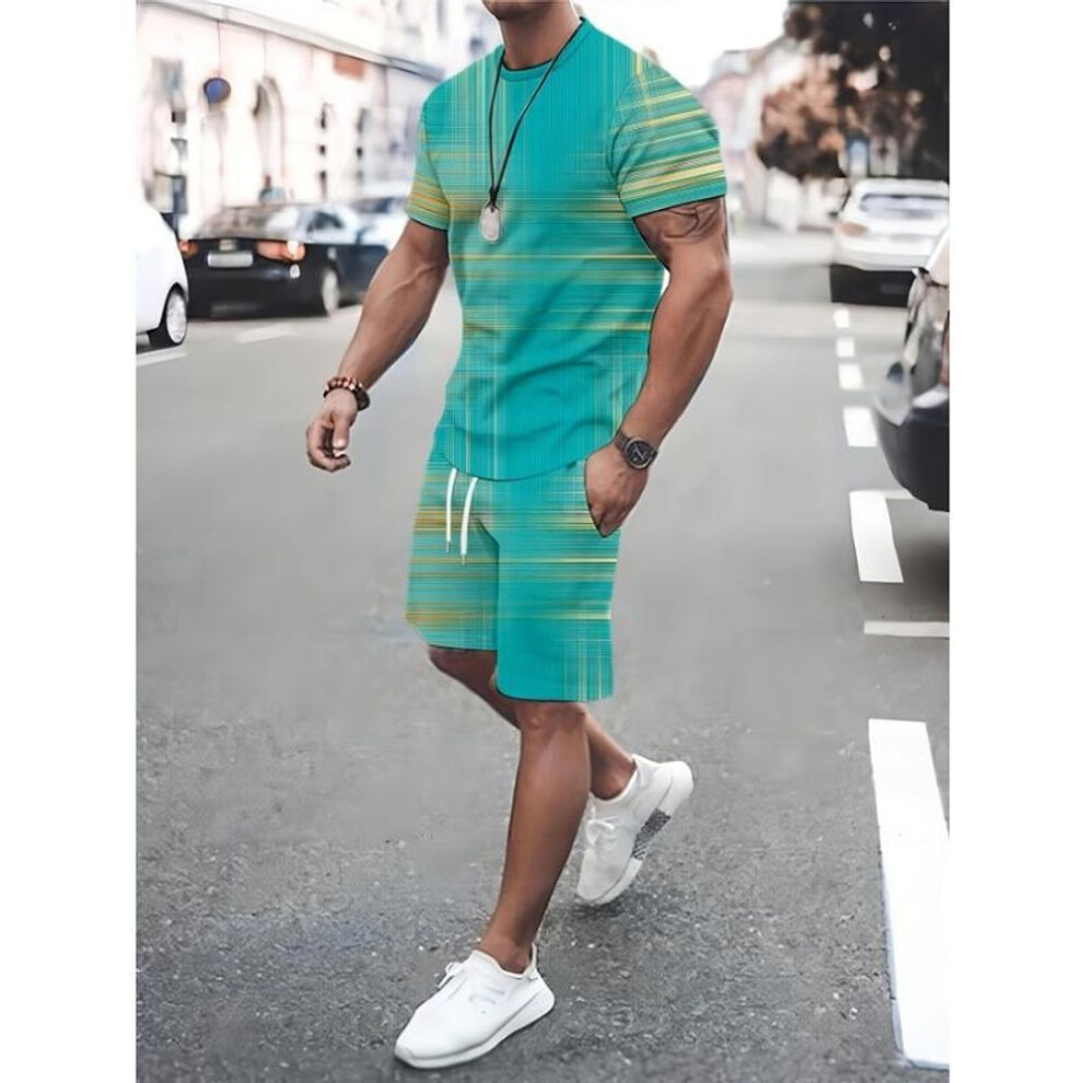 (as the picture, S) A Set Of Two Summer T-shirts And Shorts For Men, Featuring Casual Collared T-shirts And Shorts For Outdoor Wear.