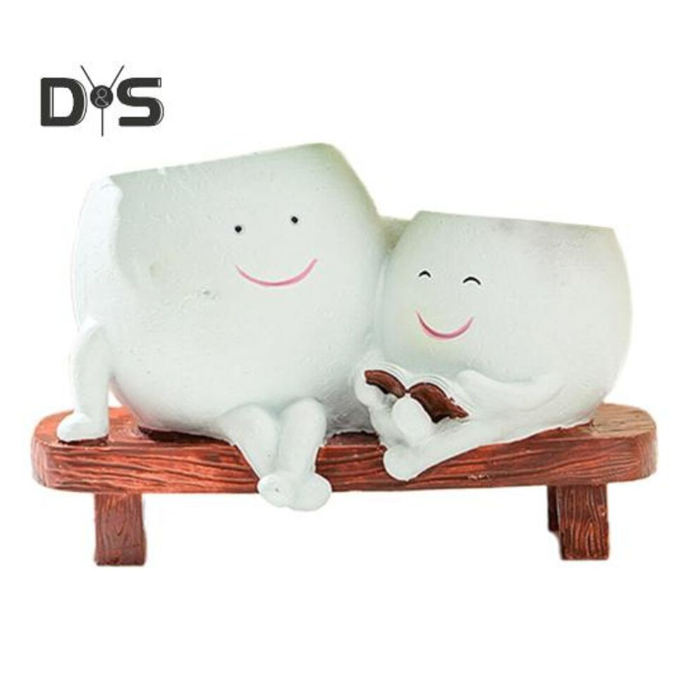 (white) Smile Face Planter Resin Reading Lady Head Girl Face Flower Pot Double Head Succulent Planter with Drainage Hole for Home Office Balcony