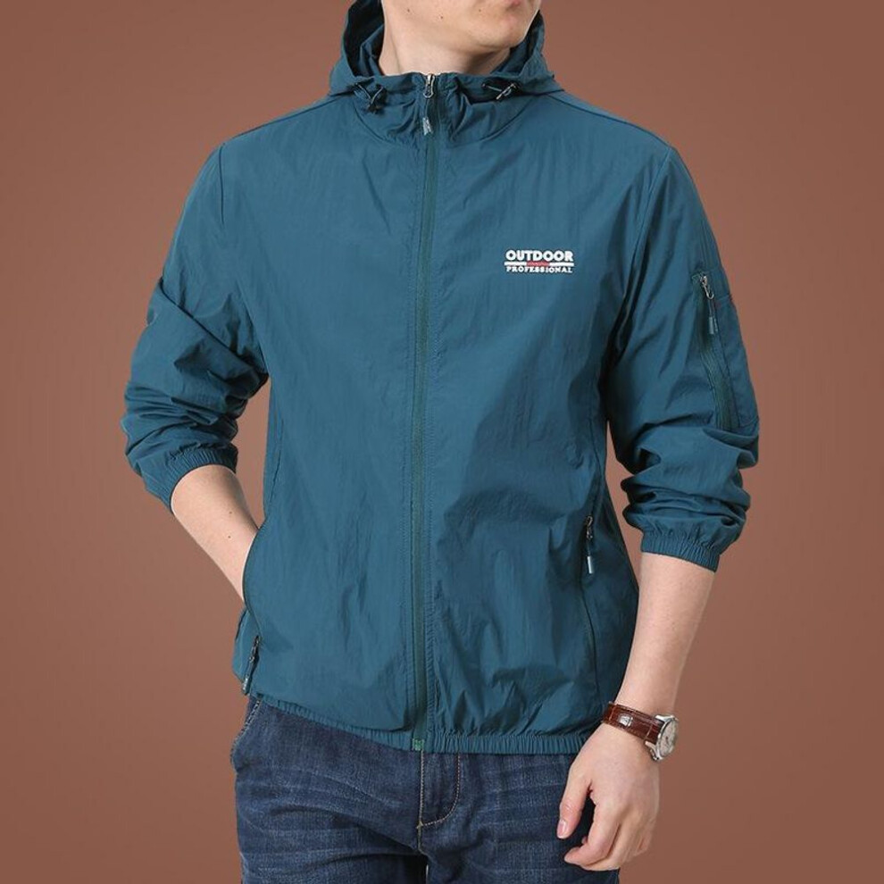 (dark green, XS) Men Sun Protection Clothing Summer Outdoor Windbreaker Jacket Solid Zipper Breathable Uv Resistant Quick Dry Skin Coats