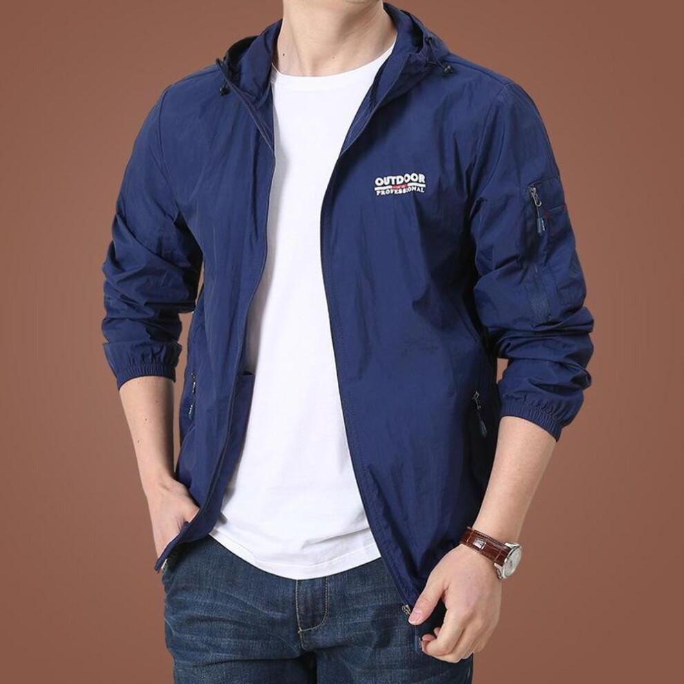 (royal blue, XXL) Men Sun Protection Clothing Summer Outdoor Windbreaker Jacket Solid Zipper Breathable Uv Resistant Quick Dry Skin Coats