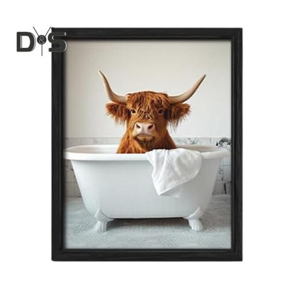 (as the picture, L C) Highland Cow Bathroom Wall Sign Farmhouse Living Room Bathroom Bedroom Wooden Highland Cow Animal Wall Art Hanging Decoration