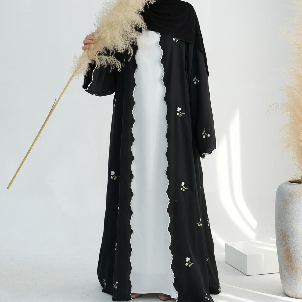 (S, black) Eid Muslim Abaya Women Embroidery Cardigan Dresses Abayas Ramadan Morocco Dubai Jalabiya Kaftan Vestidos Arab Long Robe