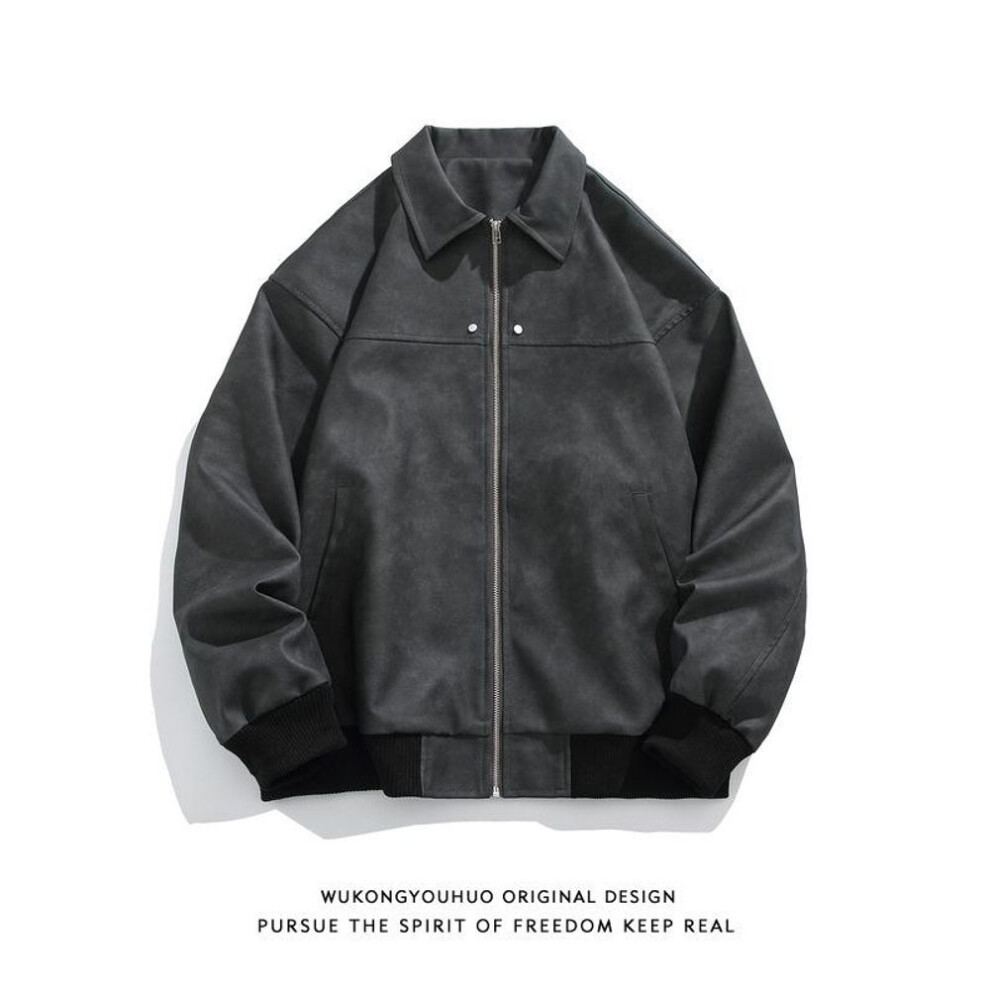 (gray, L) 2024 Men's American Retro Brown Suede Leather Lapel Jacket