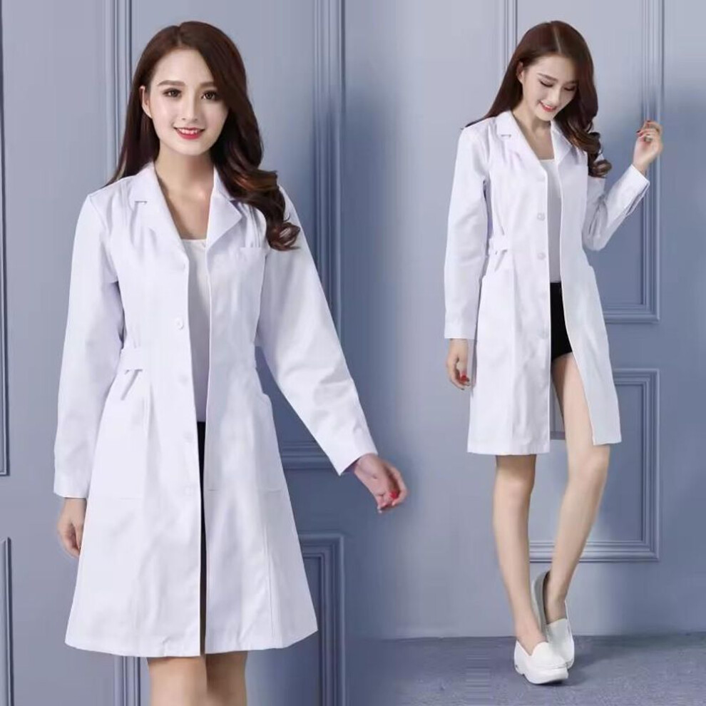 (white, L) Women's Long-sleeved White Coat Doctor Work Clothes
