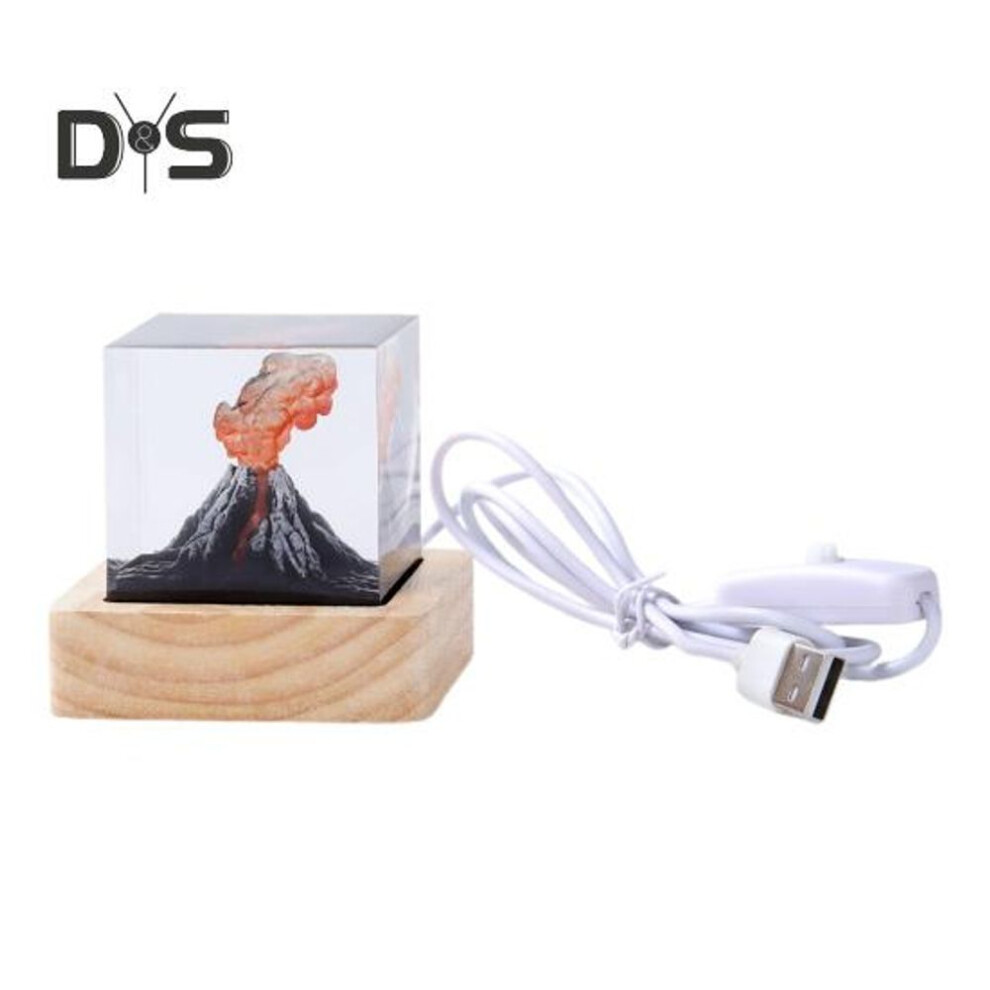 Mini Volcano Eruption Night Lamp Volcanic Explosion Epoxy Resin Cube Desk Light Home Office Bedroom Kids Room Bedside Decorative Led Table Light