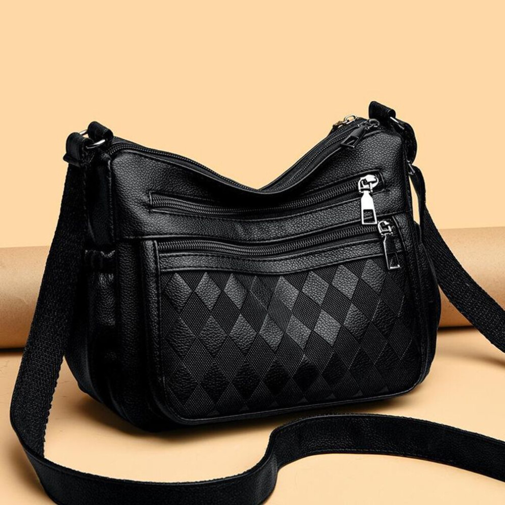 (black) Fashionable PU Leather Shoulder Bag for Women Large Capacity Multi-Layer Crossbody Bag for Daily Use