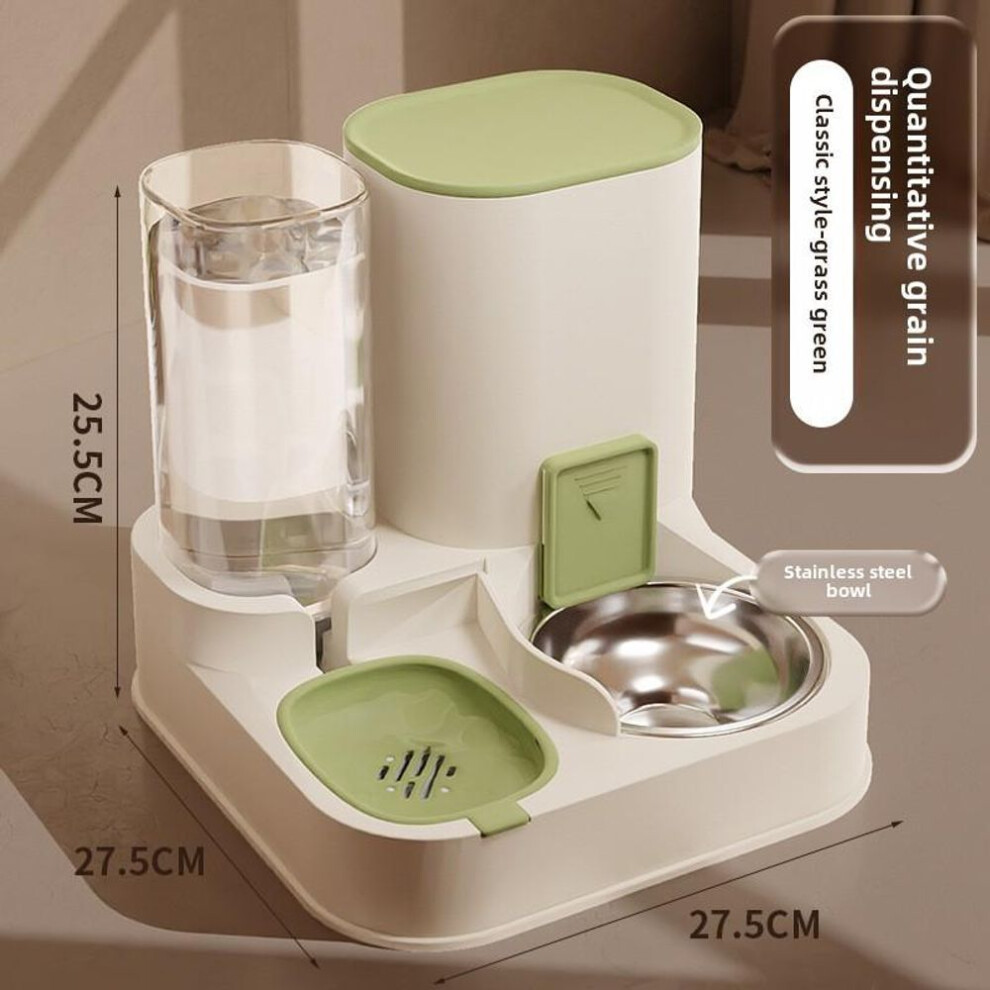 (Stainless steel, green) Automatic Pet Feeder and Water Dispenser, Ceramic Cat and Dog Bowl, Pet Water Fountain