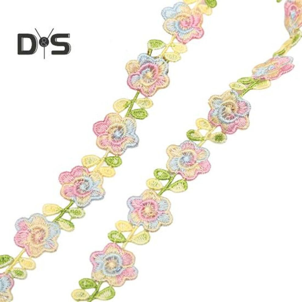 (multicolor) Flower Lace Trim Ribbon Vibrant Color Widely Used Diy Crafts Embroidered Crochet Lace Trim Fabric Decorations For Sewing