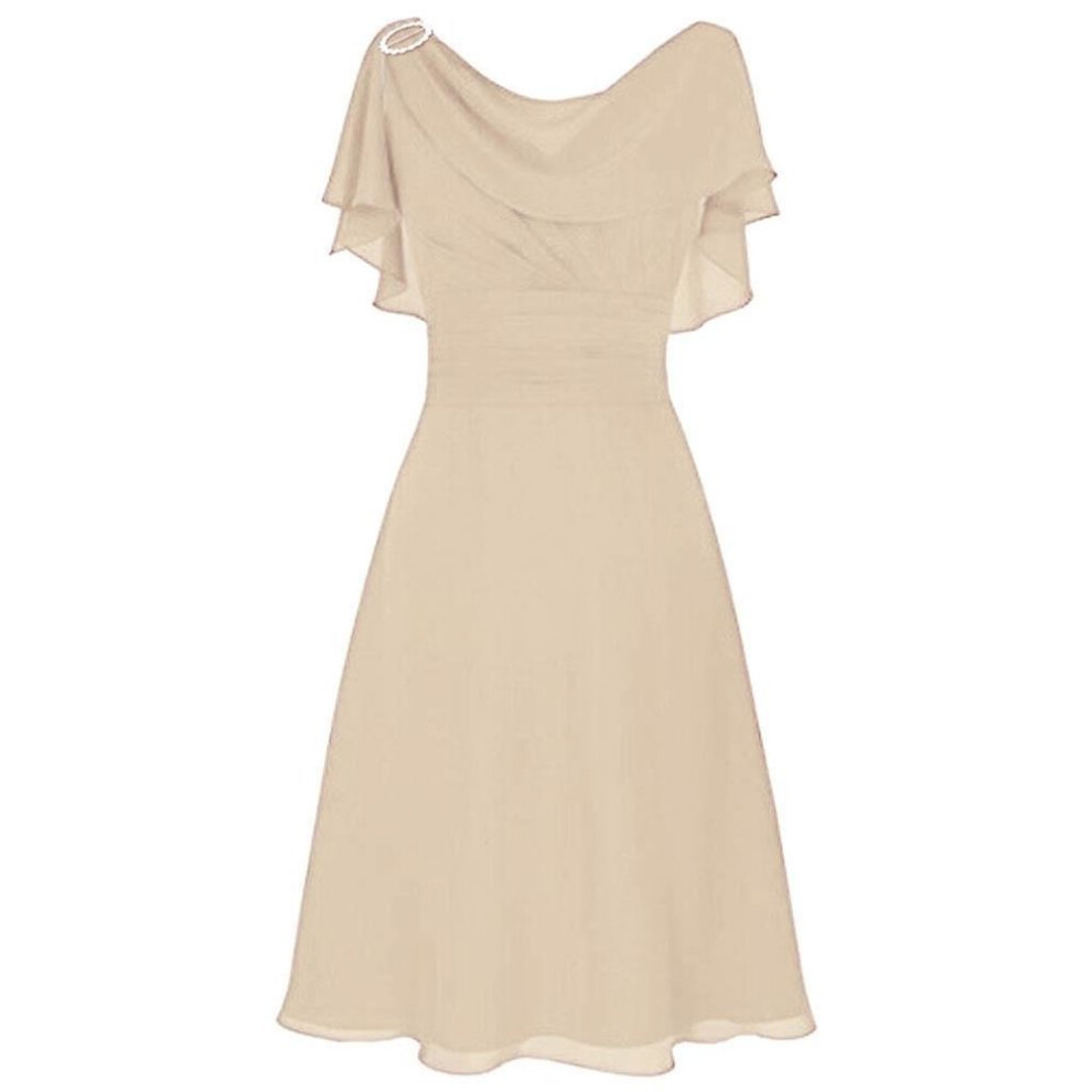(beige, S) Women Formal Wedding Bridesmaid High-waist Party Ball Prom Gown Cocktail Dress