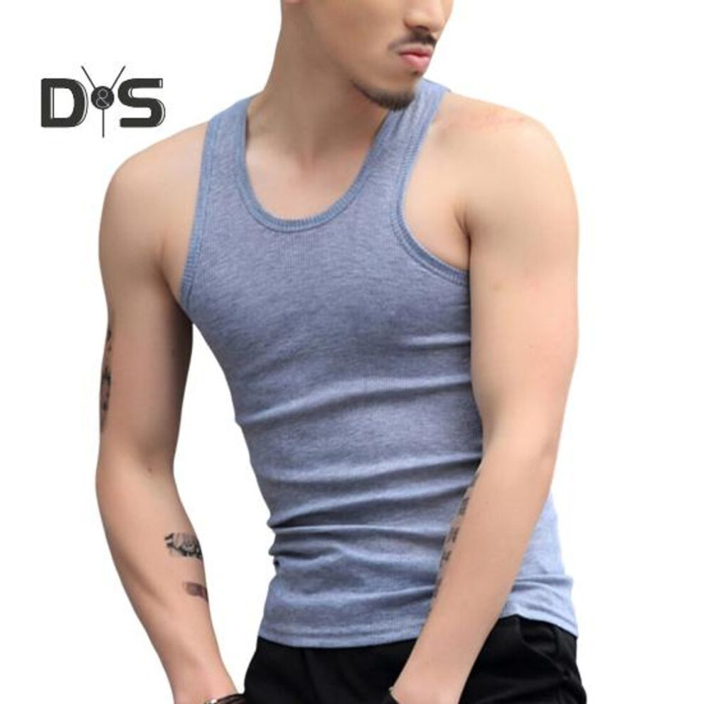 (grey, XL) Men O Neck Sleeveless Tank Tops Solid Color Slim Fit Fitness Gym Workout Undershirt Bodybuilding Running Vest