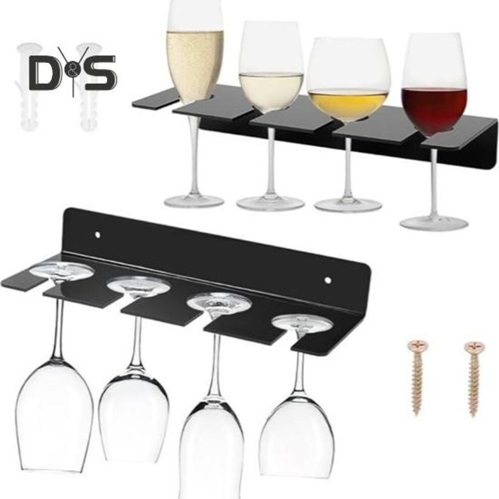 (black) 2Pcs Wall Mounted Wine Glass Holder Acrylic L-Shaped Stemware Rack Crystal Clear Acrylic Easy Install Home Kitchen Restaurant Bar Organizer