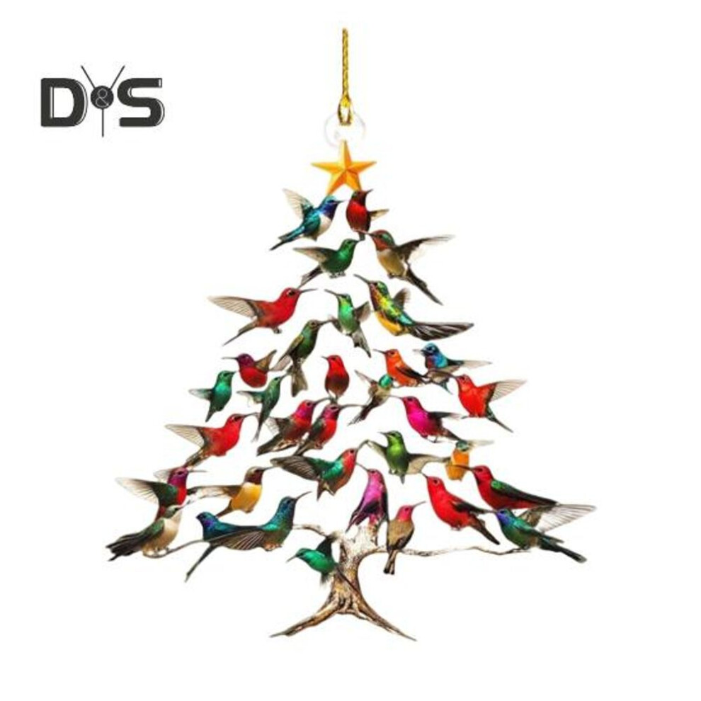 (as the picture, A) Christmas Ornament Acrylic Hanging Pendant with Lanyard Easy to Hang Sparkling Sequins Hummingbird Christmas Tree Decoration