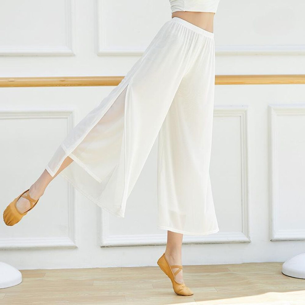 (white, S) Dance Pants for Women Mesh Nylon Loose Wide Leg Dancing Trousers Chinese Classical Dance Daily Ladies Yoga Pants