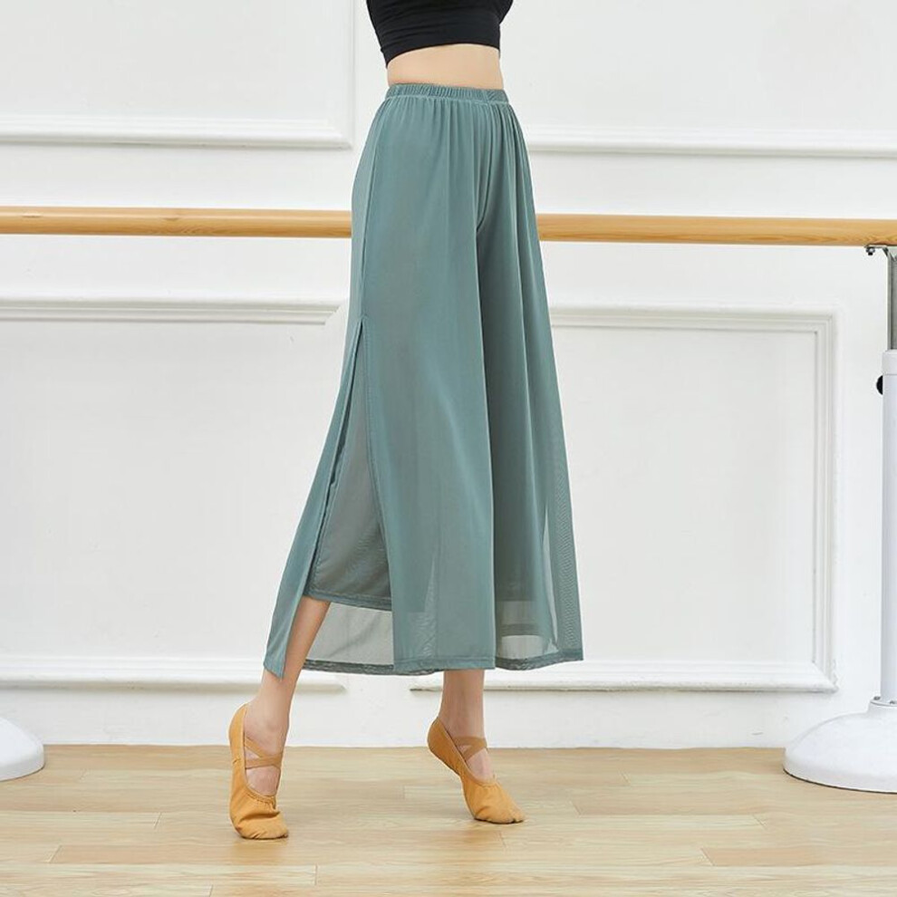 (dark green, L) Dance Pants For Women Mesh Nylon Loose Wide Leg Dancing Trousers Chinese Classical Dance Daily Ladies Yoga Pants