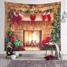 Christmas Tapestry Wall Hanging Fireplace Xmas Tree Stockings Gifts Wall Tapestry for Party Livingroom Bedroom W59 x L39