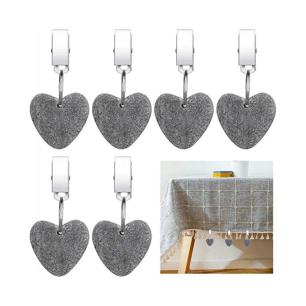 Tablecloth Weights Clips, 6pcs Tablecloth Weights Heart Shape Stone Tablecloth Weights Metal Clip