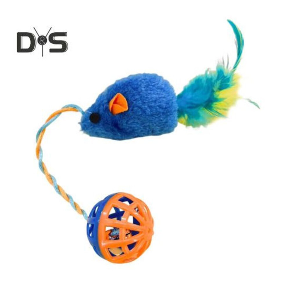 (blue) Interactive Cat Mouse Toy with Bells Simulation Plush Mouse Cat Chew Toy Fuzzy Cat Mice Bell Toy for Indoor Cats