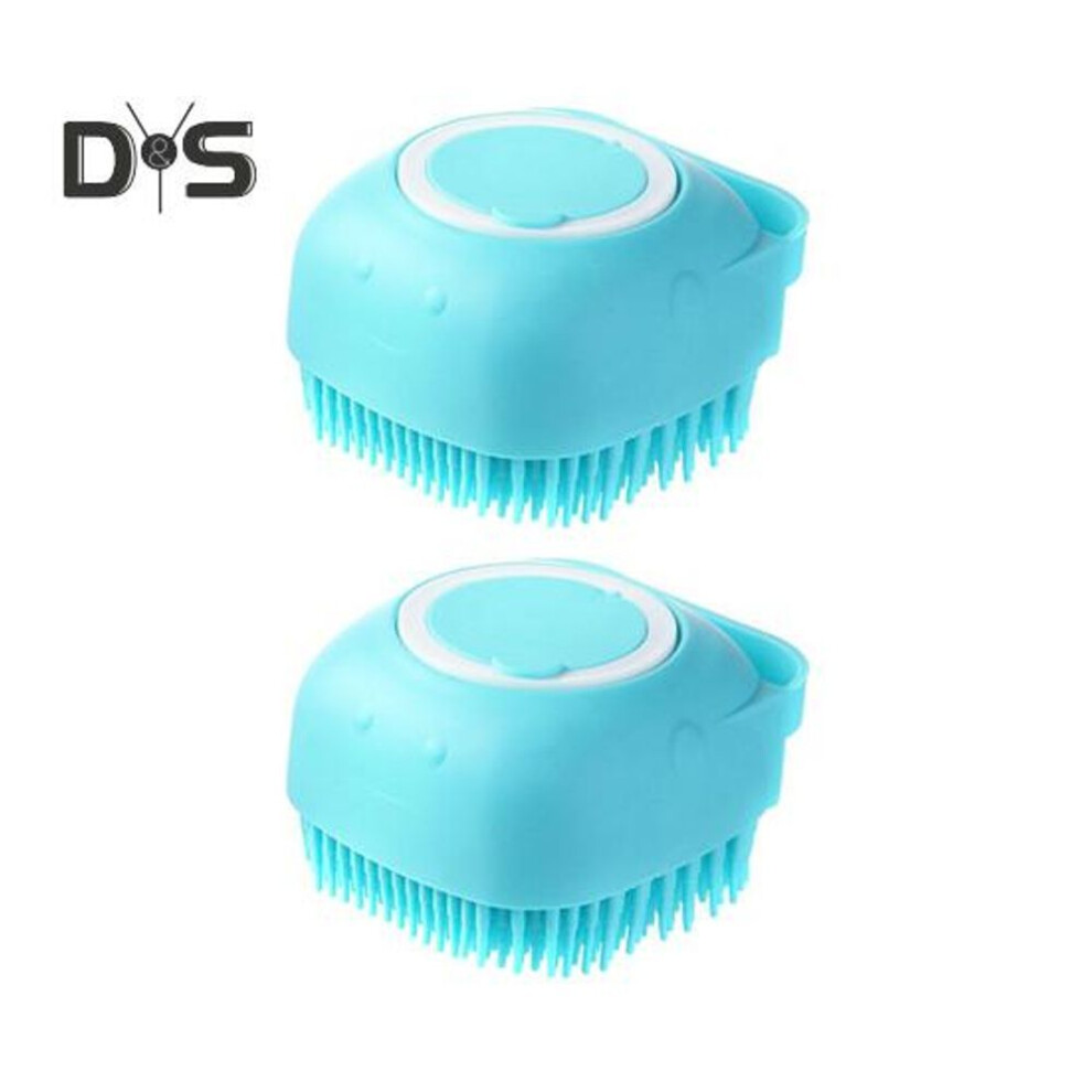(blue) 2pcs Pet Grooming Bath Massage Brush With Shampoo Dispenser Dog Bath Scrubber Brush Gentle Bristles For Long Short Haired Dogs Cats Shower