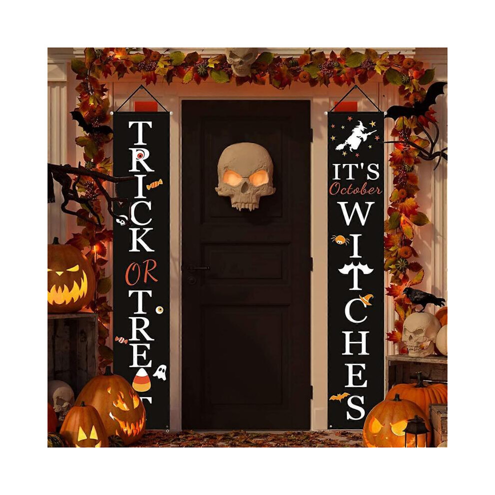 Halloween Decorations Outdoor | Trick or Treat & It's October Witches Front Porch Banners