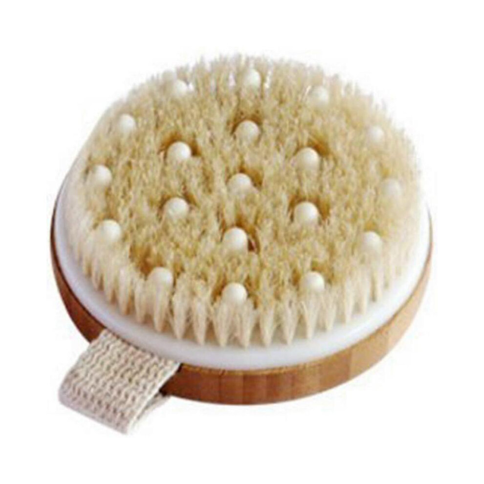 Solid wood frame and boar hair exfoliating brush exfoliates and softens skin, improving blood circulation