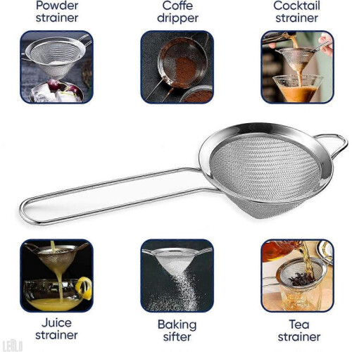 Stainless Steel Fine Mesh Strainer - Cocktail Strainer Fine Mesh Kitchen Strainer with Handle 2