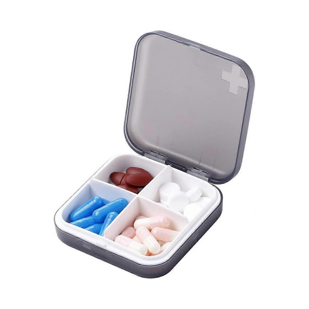 Portable Pill Box Small Pill Container For Purse Or Pocket, Excellent Pill Storage Box (, 4 Compartments) Grey