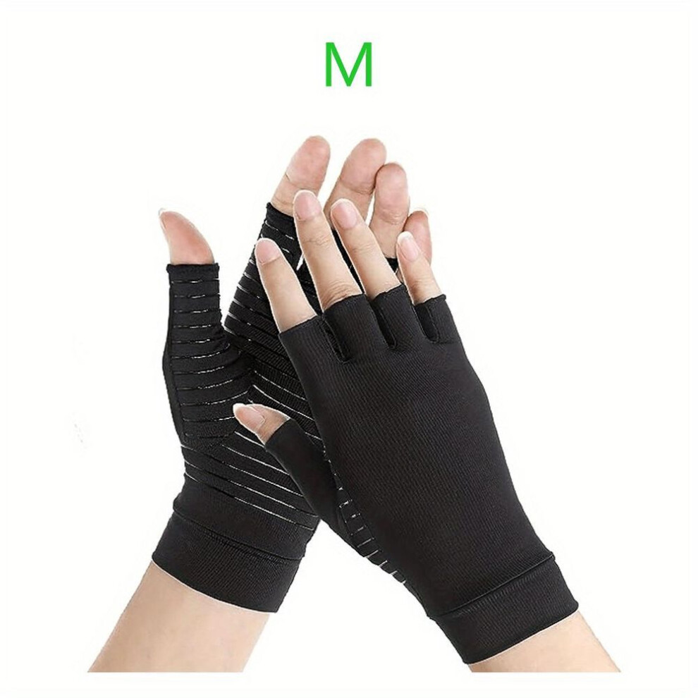 (M) Unisex Half Finger Gloves, Copper Compression Gloves, For Hands Joint Support, Cycling, Biking, Driving, Exercise, Training & Fitness