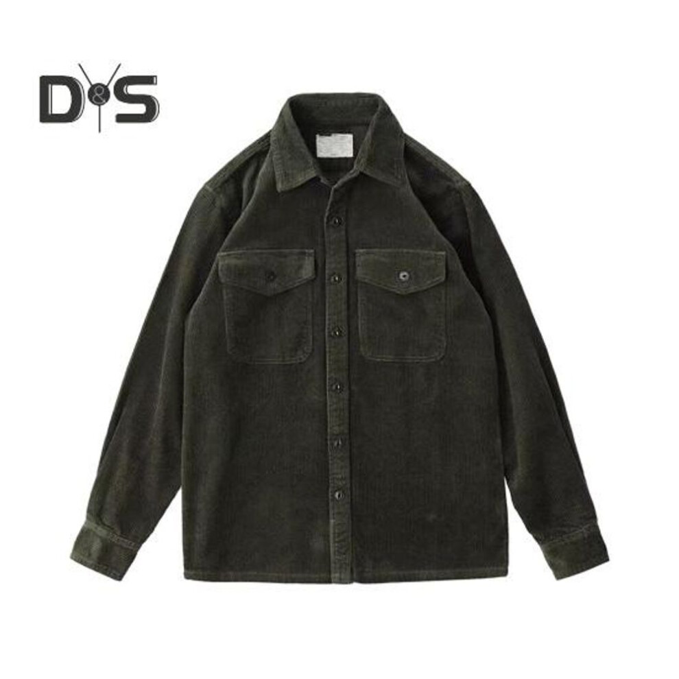 (M, black) Spring Fall Men Cargo Plaid Print Single-breasted Long Sleeves Corduroy Retro Japanese Style with Chest Pockets Loose Mid Length Cardigan Top