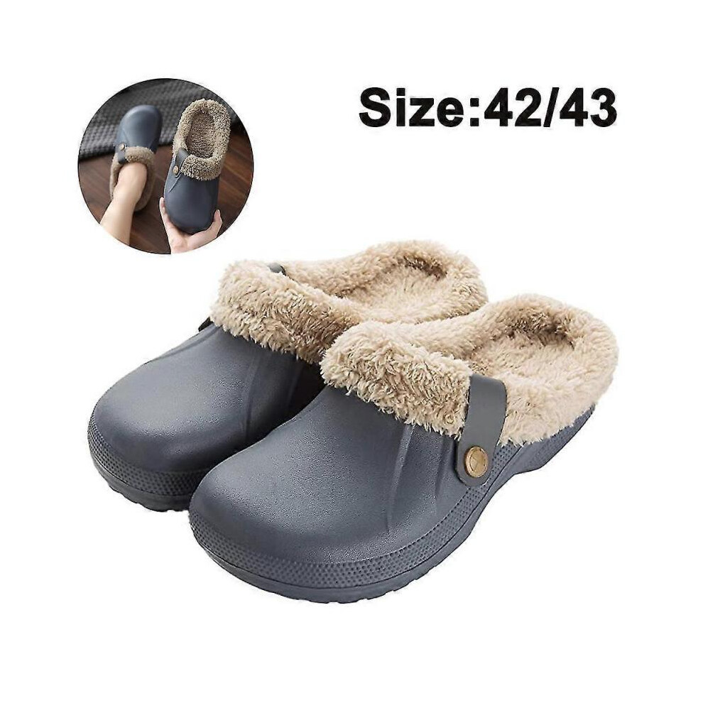 Waterproof Slippers Women Men Fur Lined Clogs Winter Garden Shoes Warm House Slippers Indoor Outdoor Mules