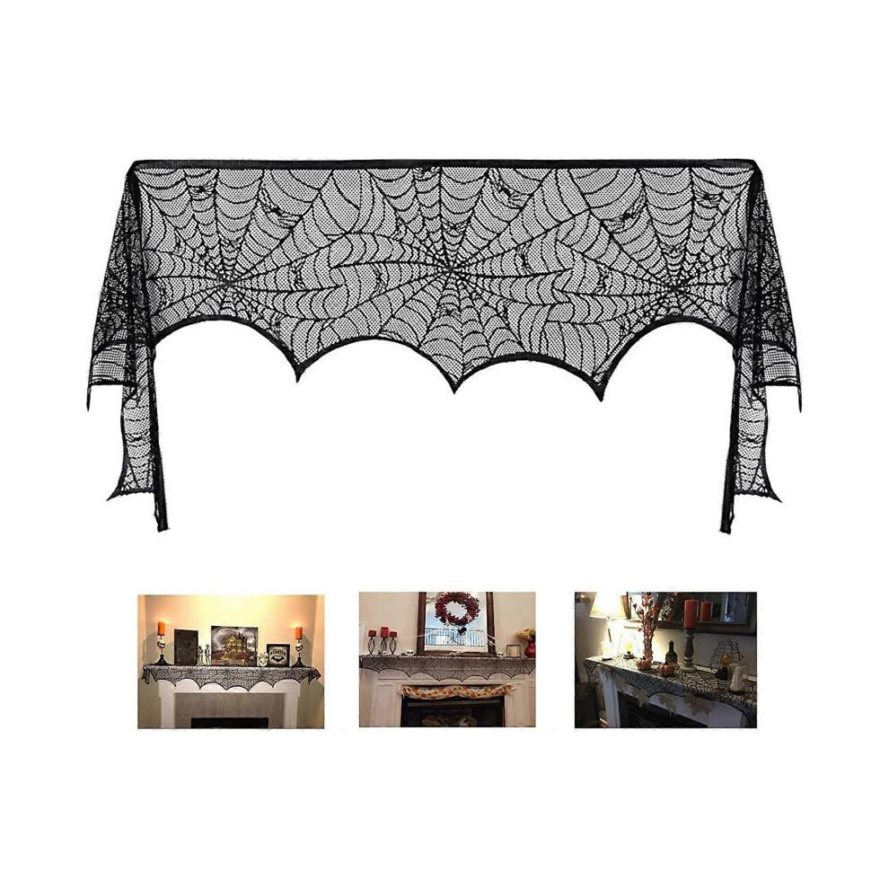 Halloween Fireplace Fireplace Decor, Black Lace Cobweb Fireplace Fireplace Scarf Cover Garland
