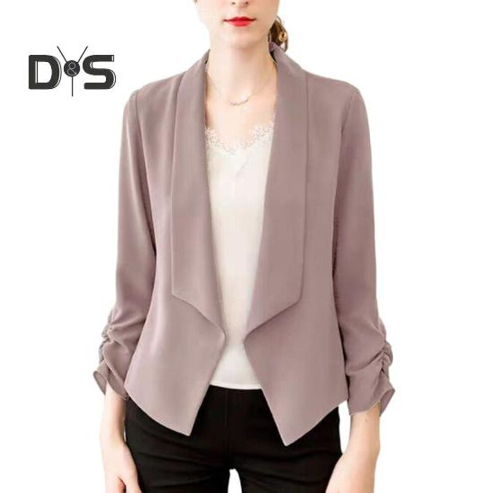 (pink, 3XL) Women Cardigan Blazer Solid Color Long Sleeve Open Stitch Lapel Formal Business OL Commute Style Soft Breathable Thin Lady Coat